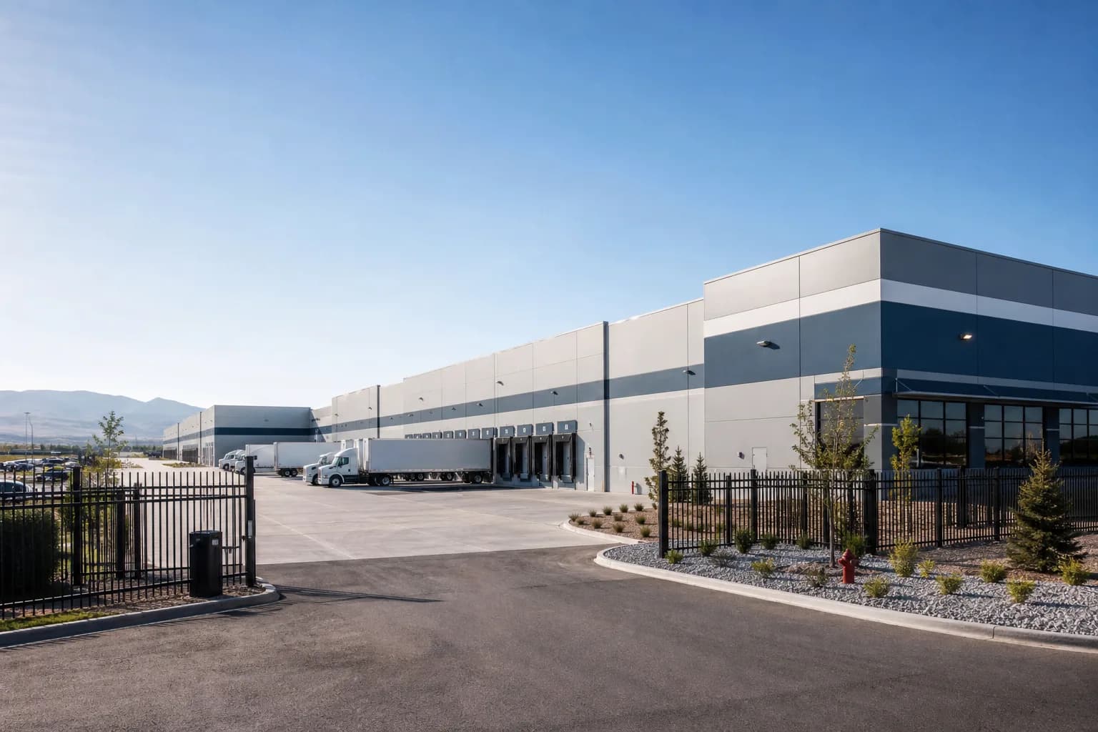Representative industrial logistics warehouse with truck courts and loading docks